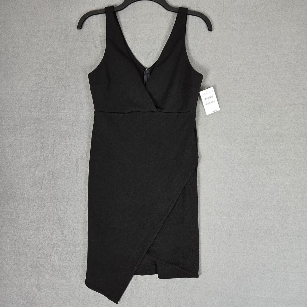 Leith Dress Womens Small Black Crossver Asymmetric Front Open Back Sheath NWT